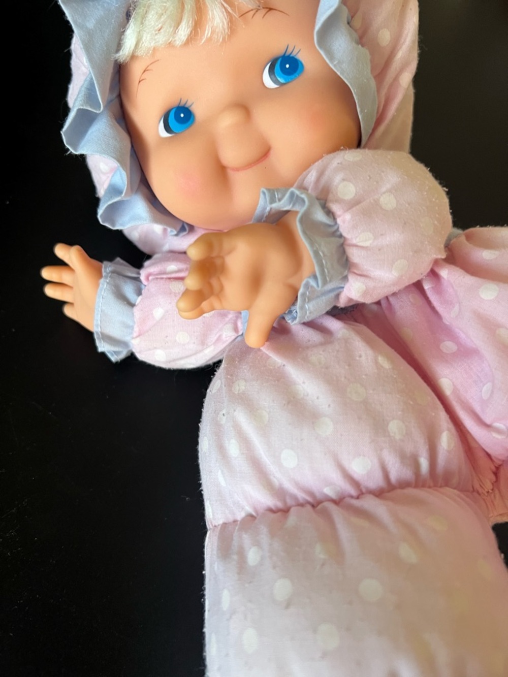Plush Baby Doll in Soft Pink with Blue Trim - Picture 6 of 7